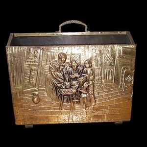 Vintage Magazine Newspaper Box Holder Brass Embossed Colonial 2 Slots England